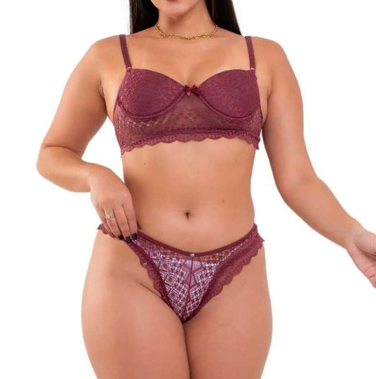 Conjunto Lingerie Sexy Com Bojo Sutiã Calcinha Renda Feminino Langerie Rendada